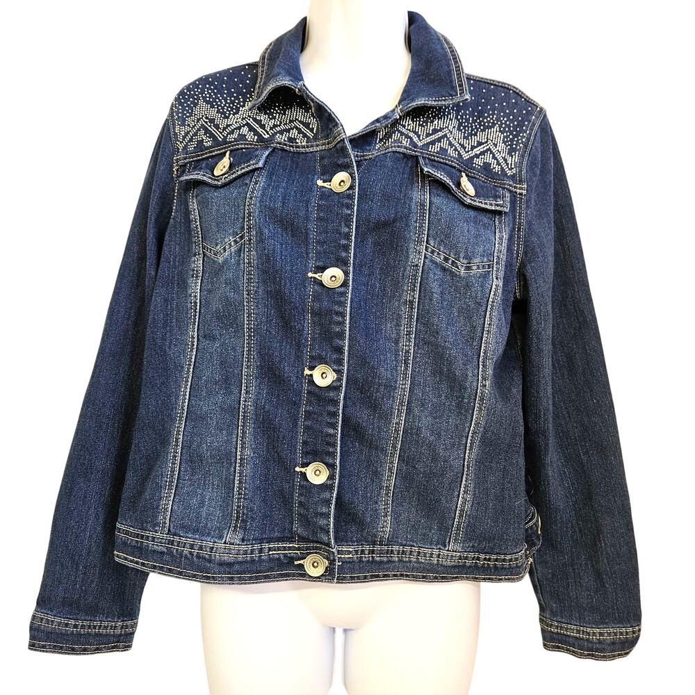 Glitterscape Embellished Denim Jacket‎ Size L Button Front Western Casual